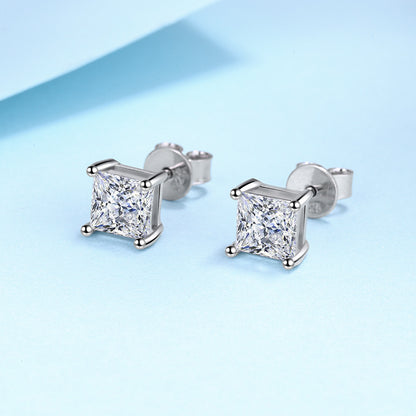 925 Sterling Silver Square Crystal Stud Earrings for Women XY0284