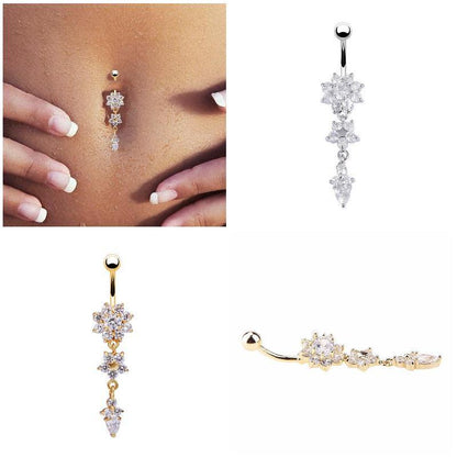 Crystal Flower Belly Button Ring Sexy Navel Piercing Jewelry for Women