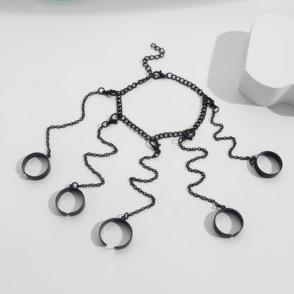 Geometric Silver Color Wrist Bracelet for Men Women Punk Ring Chain Charm Set Fashion Couple Jewelry Gifts Pulsera Mujer