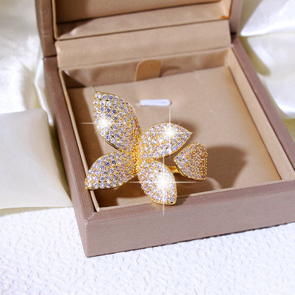 Luxury Cubic Zirconia Butterfly Flower Ring Adjustable Women’s Jewelry