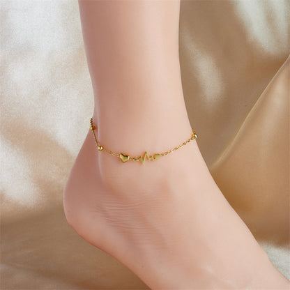 DIEYURO Stainless Steel Heart ECG Anklet Trendy Leg Chain for Women
