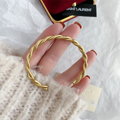 Trendy Gold Twist Cuff Bracelet 316L Stainless Steel Bangles for Women