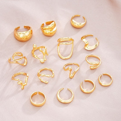 15PCS Retro Gold & Silver Lava Line Irregular Rings Set for Women