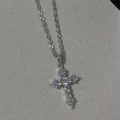 Women’s Punk Cross Necklace Shiny Zircon Thin Chain Jewelry