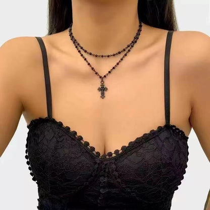 Hot Selling Personalized Cross Tassel Double-Layer Necklace for Women