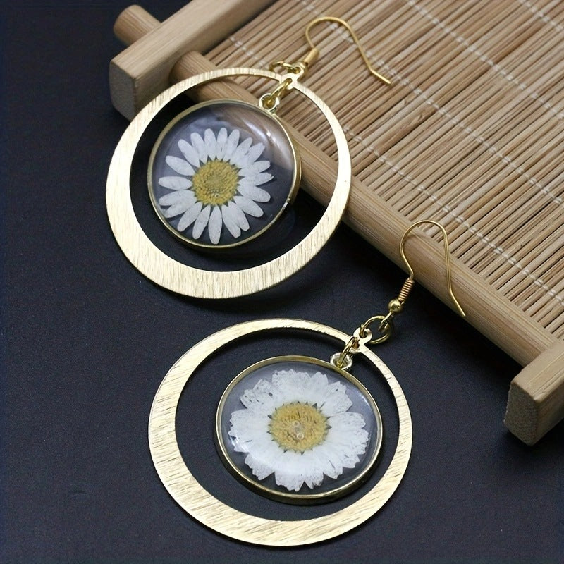 Natural White Daisy Pressed Earring Boho Statement Pressed Flower Earrings Cute Daisy Earring Fashion Boho Party Jewelry