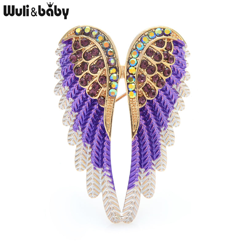 Wuli&Baby Rhinestone Angel Wings Brooch Pin 4 Colors