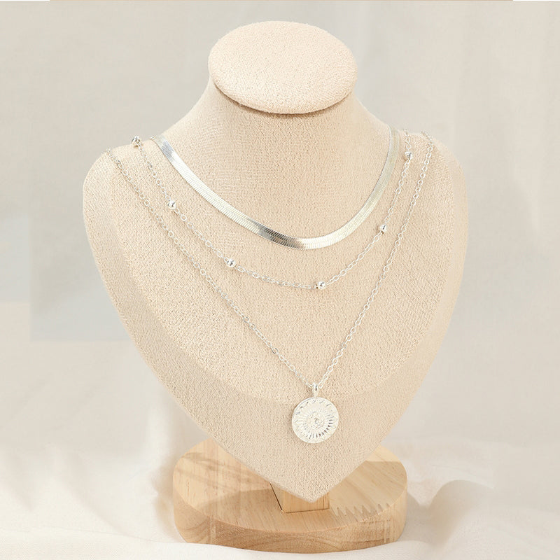 Fashion Flat Snake Chain With Three Layer Coin Disc Pendant Necklace For Women Jewelry Accessories