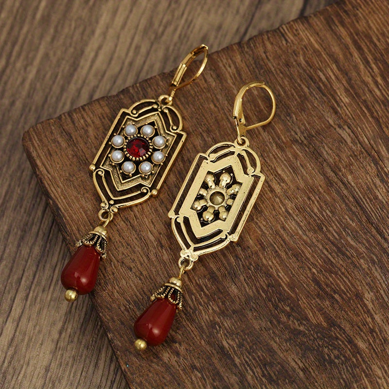Boho Geometric Waterdrop Stone Earrings Gold Red Blue White for Women