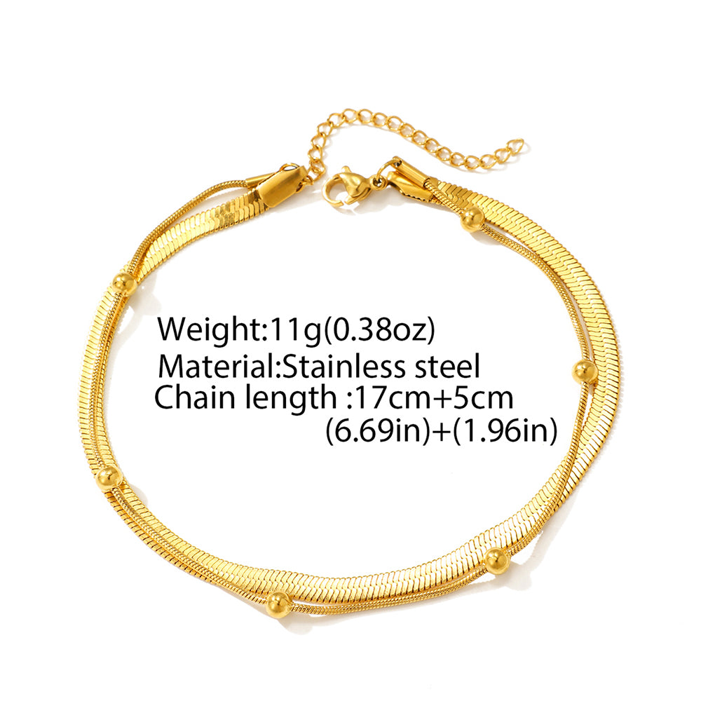Double-Layer Stainless Steel Anklet Beads & Snake Chain for Women
