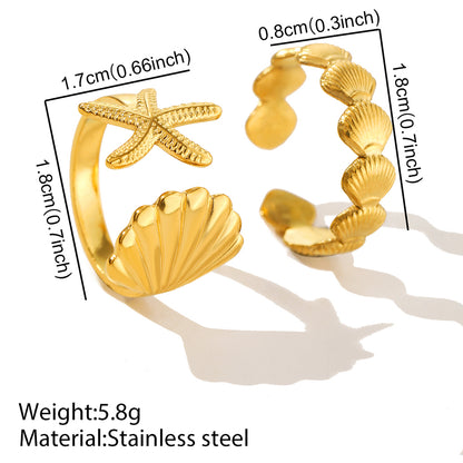 Stainless Steel Rings Fashions Sea Star And Shell Ring Adjustable Opening Ring For Women Jewelry Fine Beach Party Creative Gifts