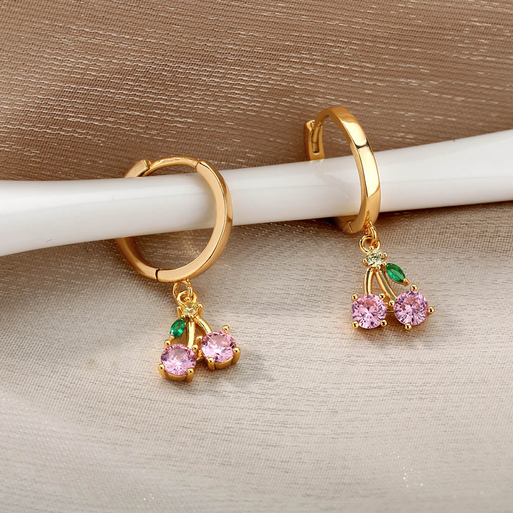 Crystal Fruit Cherry Drop Earrings For Women Stainless Steel Pink Cherry Earring Femme Fairy Fashion Boho Jewerly Gift 2023