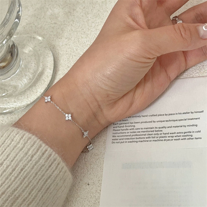 Crystal Flower Stainless Steel Bracelet Korean Fashion Jewelry for Women