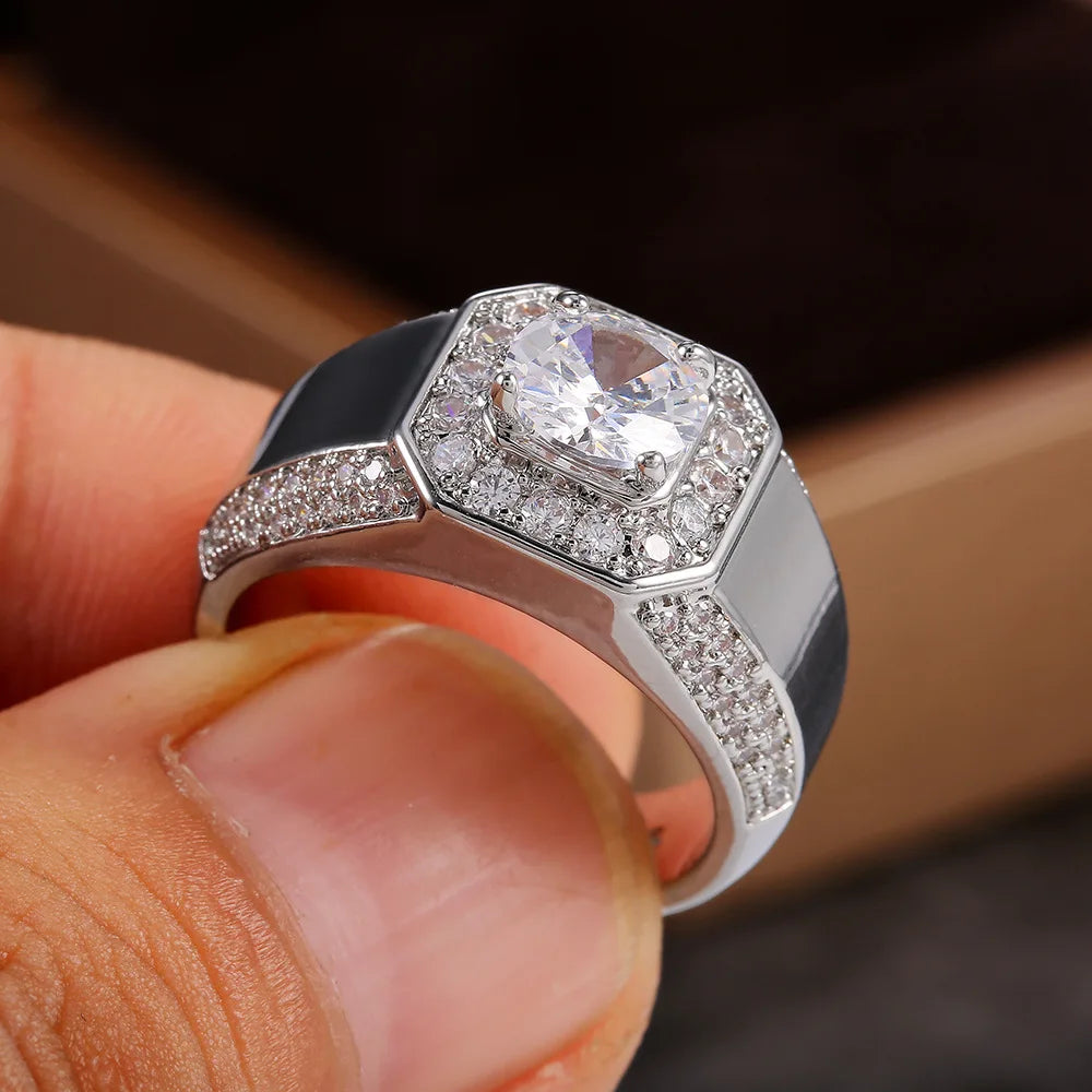 Men’s 925 Silver Zircon Ring Brilliant Luxury Wedding & Party Ring