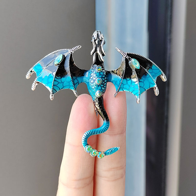 Enameled Dragon Brooch with Diamonds Custom Animal Pin Europe USA