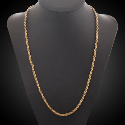 18K Gold 4mm Rope Chain Necklace 45-60cm Unisex Wedding Fashion Jewelry