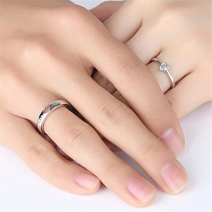 2-Pcs Zircon Heart Couple Rings Forever Love Wedding Jewelry for Men & Women