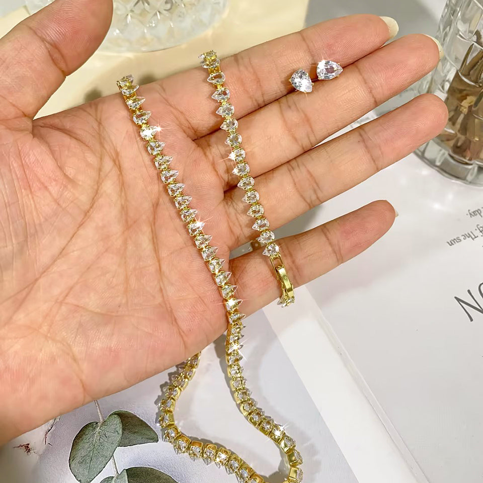 ZAKOL Water Drop Zirconia Jewelry Set Necklace, Earrings & Bracelet