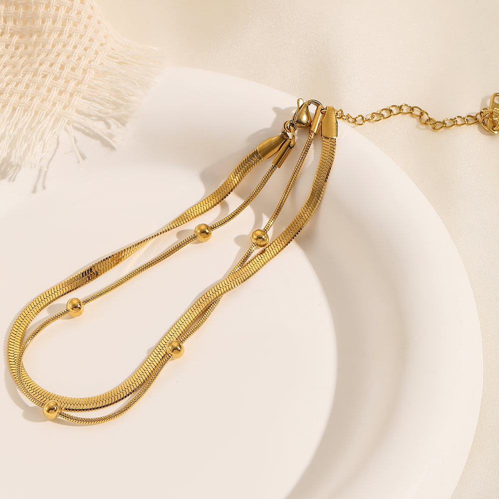316L Stainless Steel Gold Anklet Double-Layer Leg Chain for Women