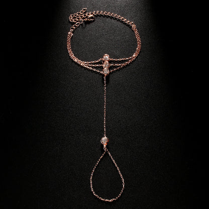 Women’s Gold Hand Chain Bracelet Crystal Finger Jewelry for Weddings