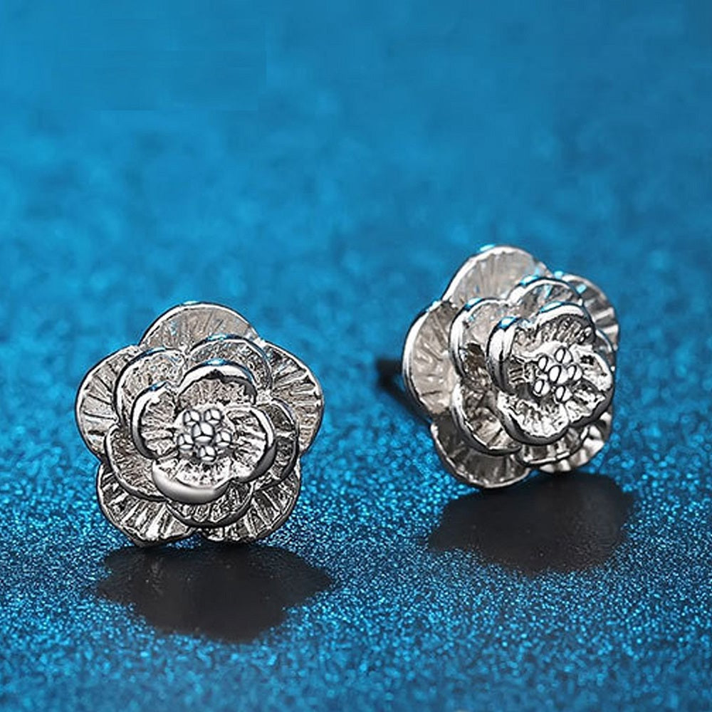 925 Sterling Silver Rose Flower Stud Earrings Women’s Party Jewelry