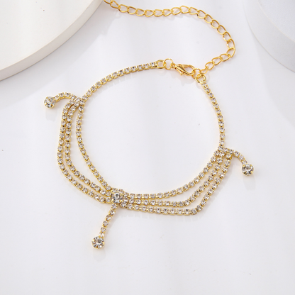 Tassel Cubic Zirconia Chain Anklet Silver Beach & Fashion Foot Jewelry for Women