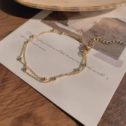 Double Layer Beaded Bracelet Women’s Gold Chain Jewelry