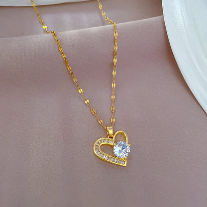 316L Stainless Steel Asymmetrical Heart Zircon Necklace Women’s Jewelry