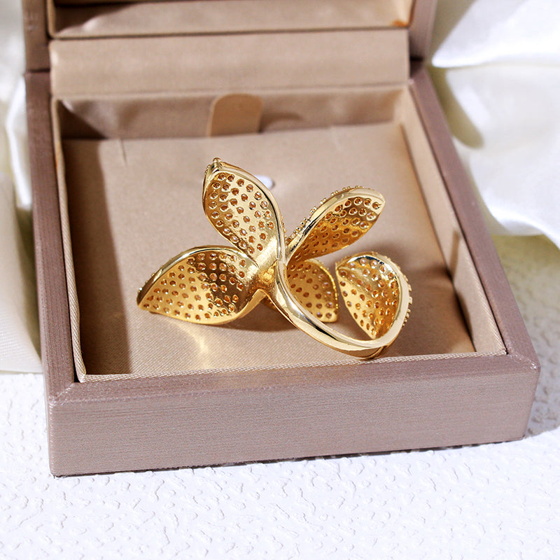 Luxury Cubic Zirconia Butterfly Flower Ring Adjustable Women’s Jewelry