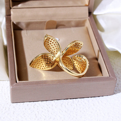 Luxury Cubic Zirconia Butterfly Flower Ring Adjustable Women’s Jewelry