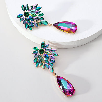 Elegant Leaf Teardrop Earrings Sparkly Crystal Dangle Jewelry for Women