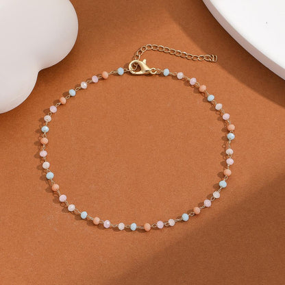 QIAMNI Summer Beach Jewelry Colorful Crystal Anklet Multicolor Stone Beads Foot Bracelets Feet Accessories Bohomia Ankle Chain