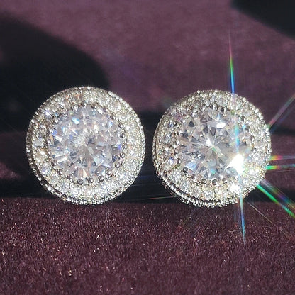 Moonso Female Austrian Round Earring Gold Color White Zirconia Hip Hop Wedding Stud Earrings For Women Jewelry E7565