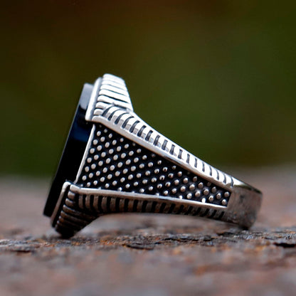 Retro Geometric Black Zircon Ring for Men Anniversary & Wedding Jewelry