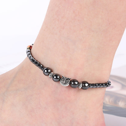 Magnetic Black Owl Bead Anklet European & American Style Foot Jewelry