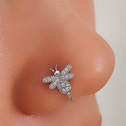 Clear Crystal Bee Nose Clip Cute Insect Fake Nose Ring Septum Cuff Fashion Non Piercing Body Jewelry Women Girls Accessory