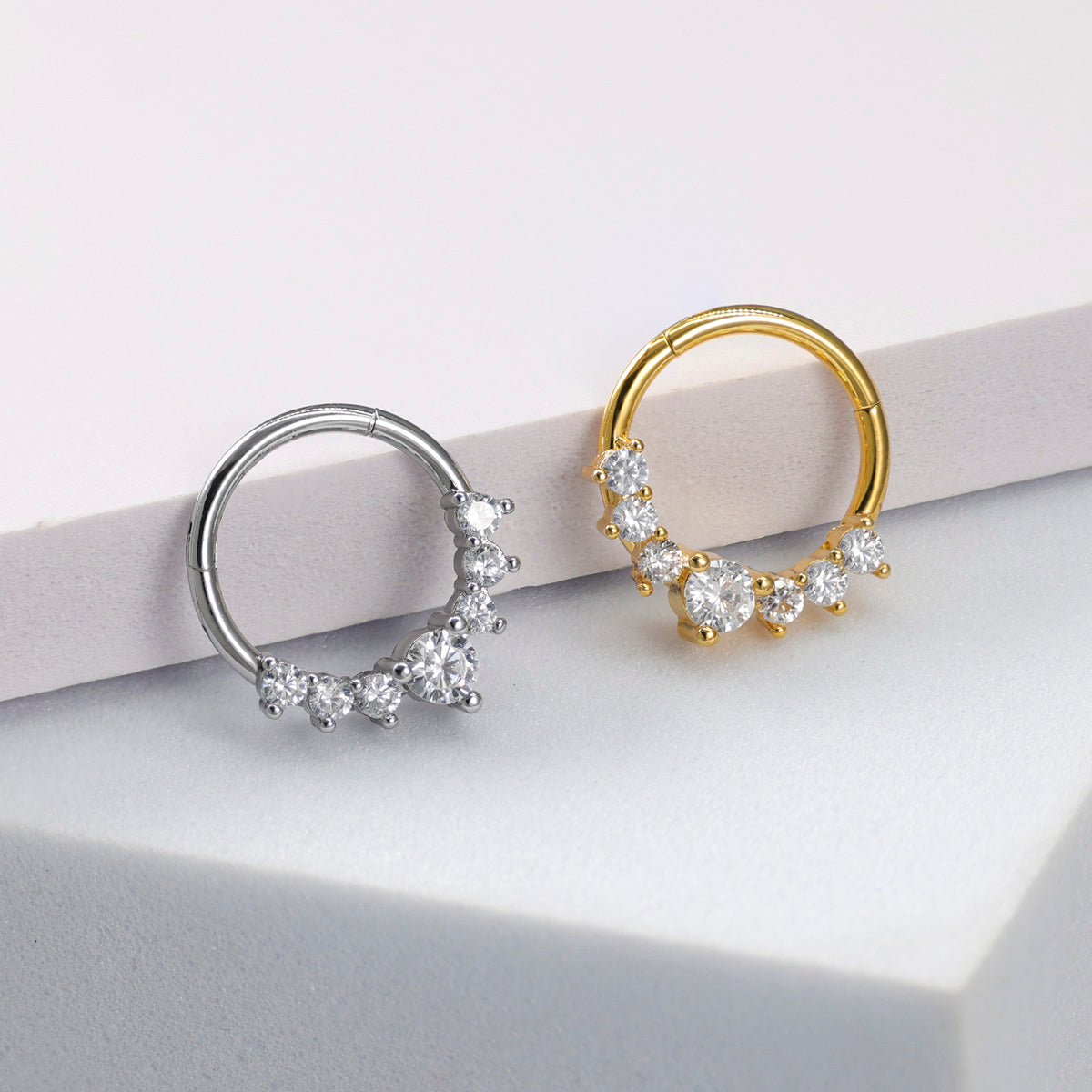 Zircon Hinged Nose Ring Stainless Steel Septum & Hoop Piercing