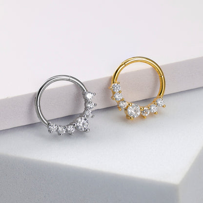 Zircon Hinged Nose Ring Stainless Steel Septum & Hoop Piercing