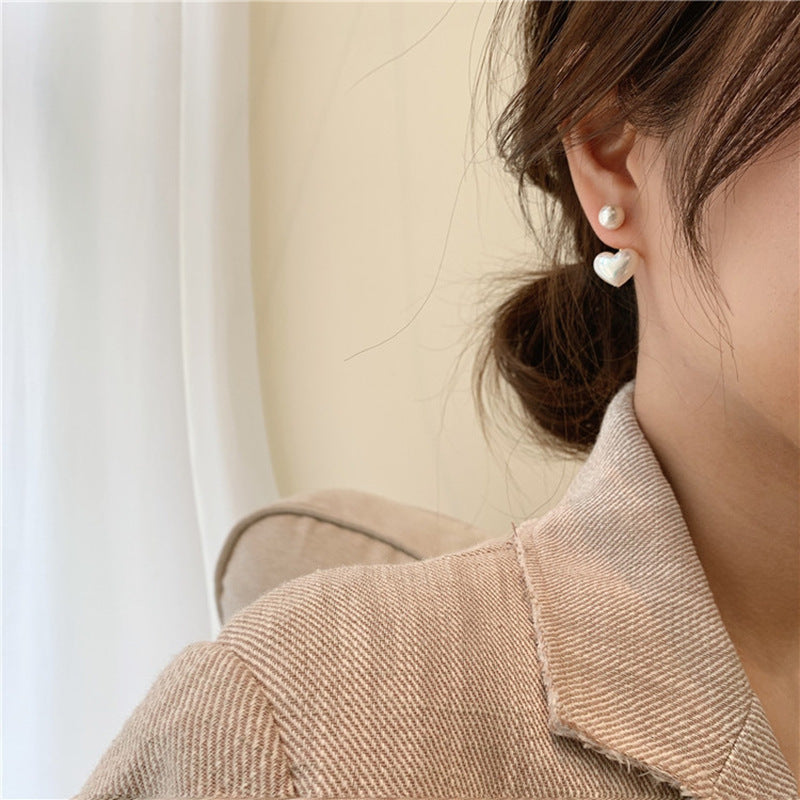 Heart & Round Pearl Stud Earrings Elegant Women’s Wedding Jewelry