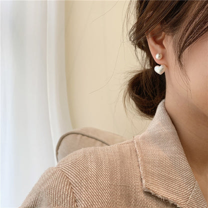 Heart & Round Pearl Stud Earrings Elegant Women’s Wedding Jewelry
