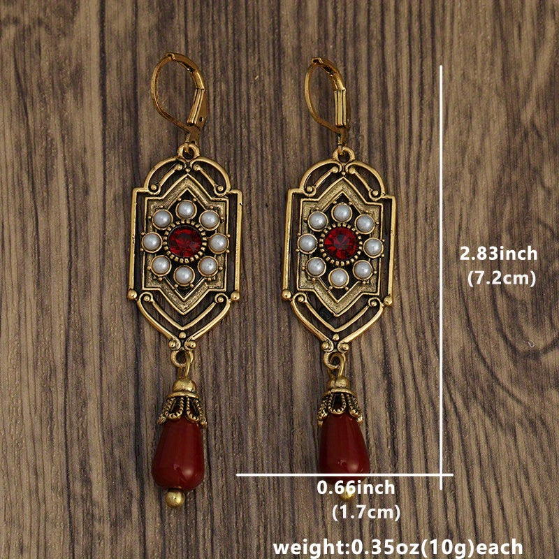 Boho Geometric Waterdrop Stone Earrings Gold Red Blue White for Women