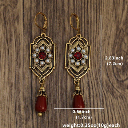 Boho Geometric Waterdrop Stone Earrings Gold Red Blue White for Women