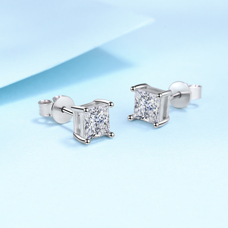 925 Sterling Silver Square Crystal Stud Earrings for Women XY0284