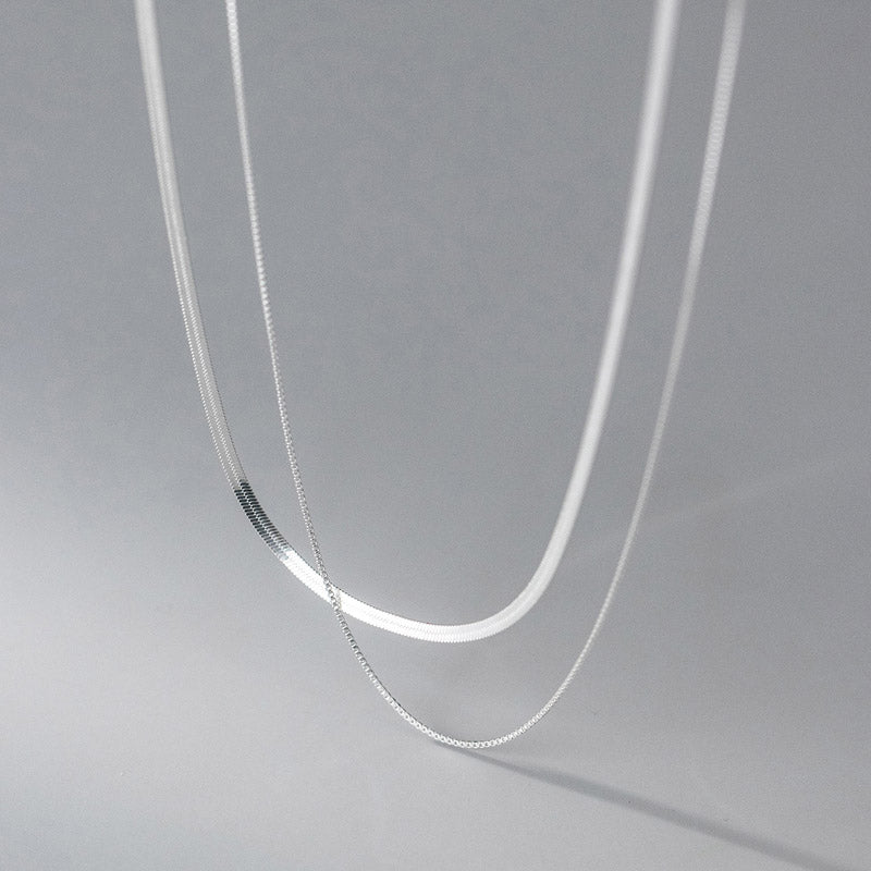 2025 S925 Silver Double Layer Box Chain Snake Clavicle Chain Necklace Female Fashion Hip-hop Retro Unique Design Fine Jewelry
