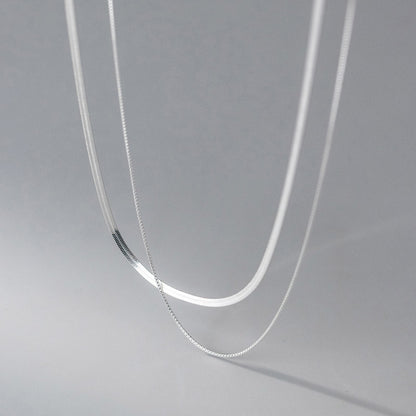 2025 S925 Silver Double Layer Box Chain Snake Clavicle Chain Necklace Female Fashion Hip-hop Retro Unique Design Fine Jewelry