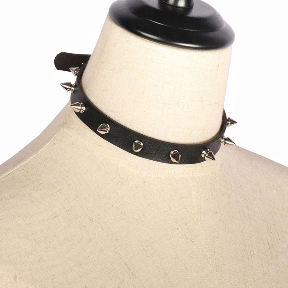 Black PU Leather Punk Gothic Spike Choker Necklace