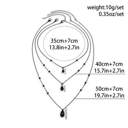 IngeSight.Z Gothic Multi layered Black Droplet Crystal Pendant Necklace Set for Women Vintage Black Metal Link Chain Choker Neck