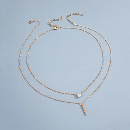Fashion Multi-layer Necklace For Women Simple Crystal Water Drop Pendant Gold Silver Color Chain Choker Trend Jewelry