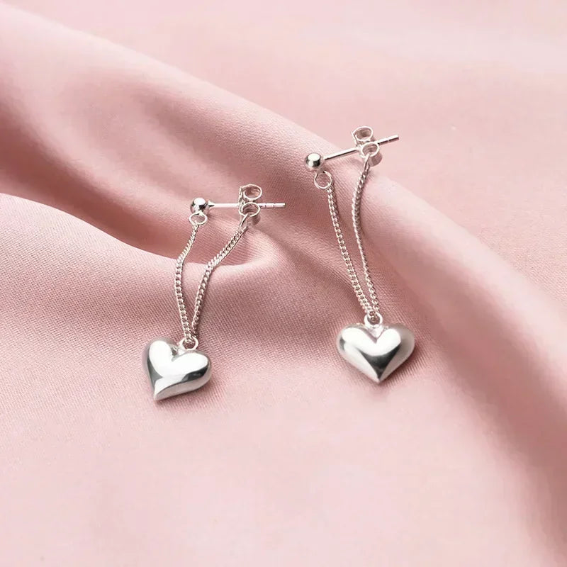 925 Sterling Silver Heart Chain Earrings Women’s Allergy-Free Jewelry
