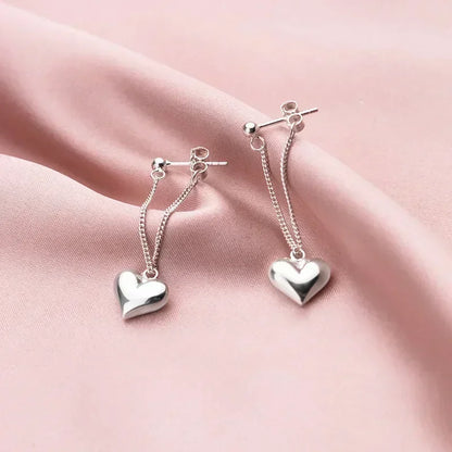 925 Sterling Silver Heart Chain Earrings Women’s Allergy-Free Jewelry